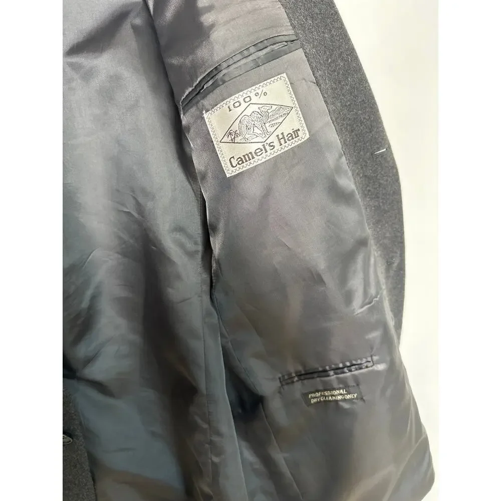 100% Camel's Hair Winter Luxury Men Jacket Blazer Dark Gray Size Large Over Coat